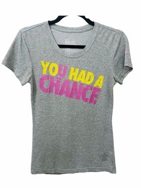 Nike Dri Fit Cotton Gray Women's Top with Yellow and Pink Accents